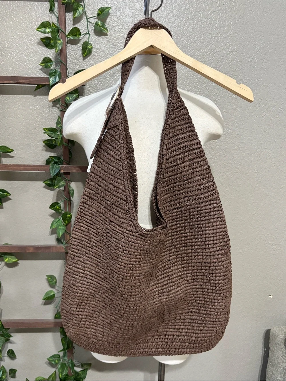 NEW! Anthropologie Love Knot Slouchy Bag - Raffia Buckle Edition in Chocolate